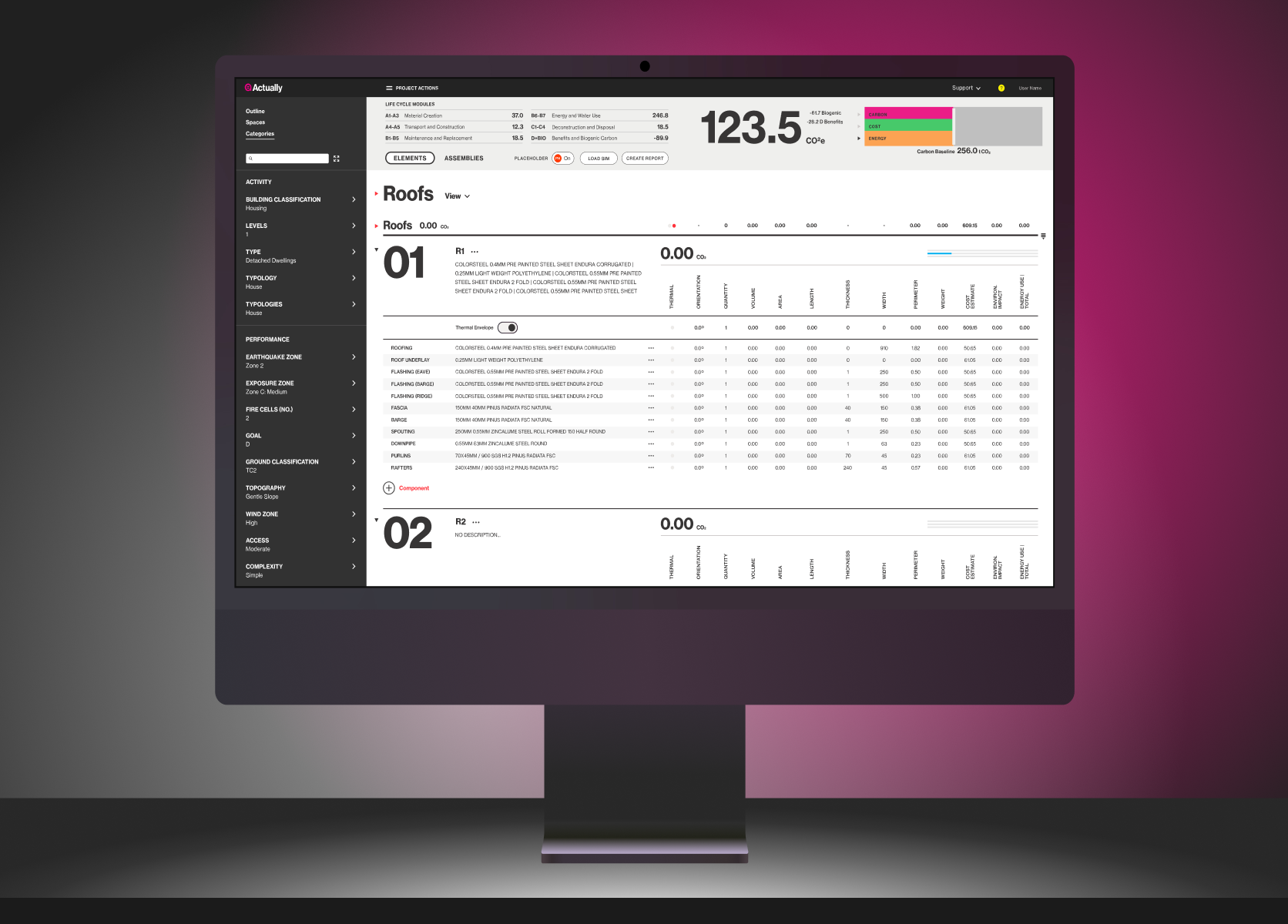 Actually real-time building cost and carbon performance tool