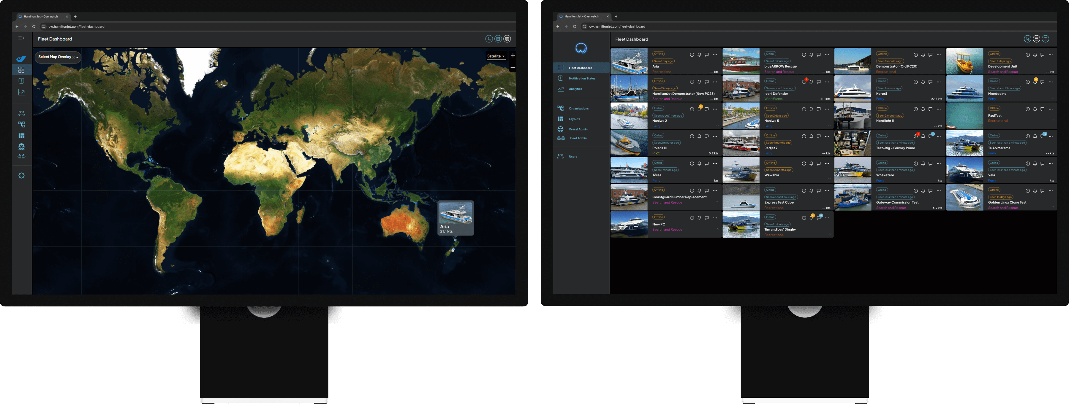 Overwatch mobile app — live vessel stats with tachometers, fuel rates, and alerts