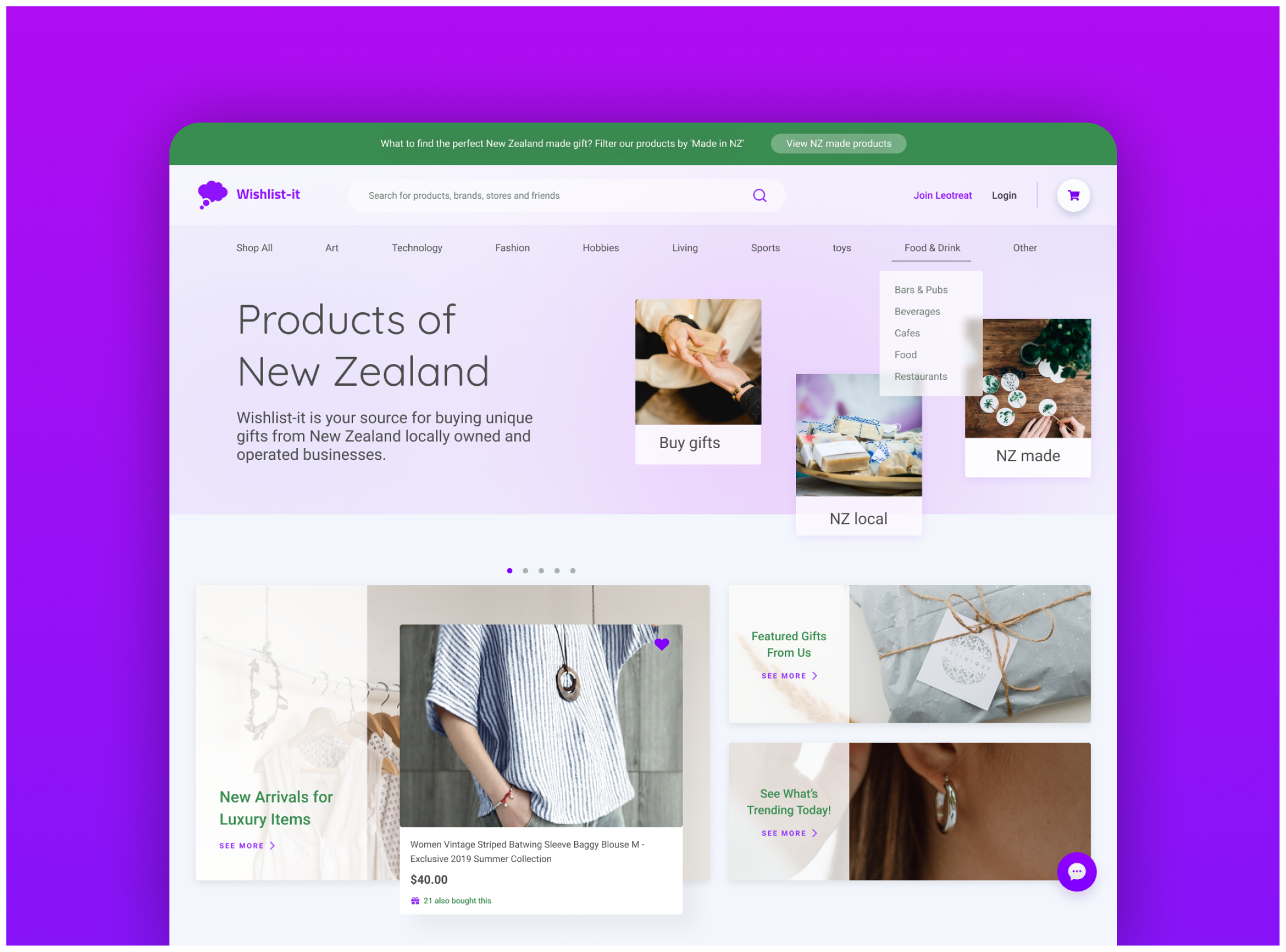 Wishlist-it app screens — wishlist creation, gift browsing, and checkout
